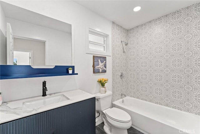 17924 E Kelby St, Covina, CA 91722 - full bathroom with bathing tub / shower combination, toilet, vanity, and recessed lighting