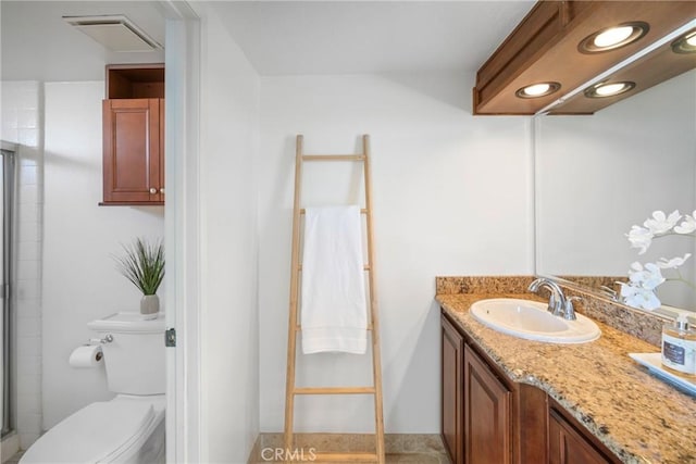 319 Calle Cuervo, San Clemente, CA 92672 - full bathroom featuring vanity, a stall shower, toilet, and recessed lighting