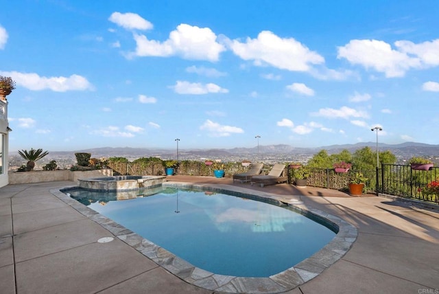 10310 Fuerte Dr, La Mesa, CA 91941 - view of pool featuring a mountain view, a patio area, and a pool with connected hot tub