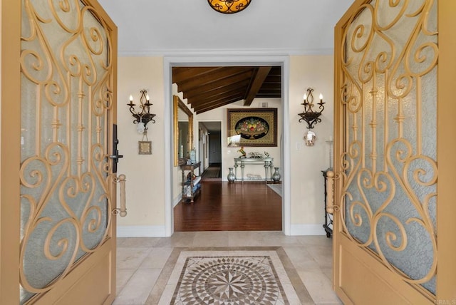 10310 Fuerte Dr, La Mesa, CA 91941 - entryway featuring inlaid floor details and wood ceiling