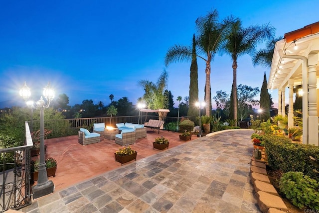 10310 Fuerte Dr, La Mesa, CA 91941 - patio terrace at dusk featuring outdoor lounge area and a patio
