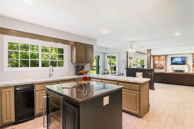 2934 Remy, Burbank, CA 91504 - kitchen with a center island, wine cooler, a peninsula, a sink, and ceiling fan