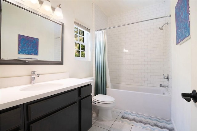 2934 Remy, Burbank, CA 91504 - bathroom with vanity, shower / tub combo with curtain, tile patterned floors, and toilet