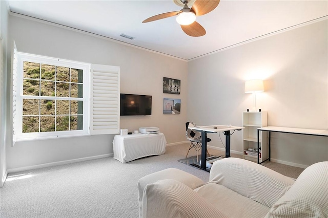 2934 Remy, Burbank, CA 91504 - living room with carpet flooring, baseboards, and ceiling fan