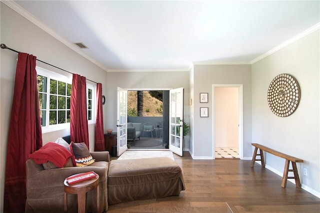 2934 Remy, Burbank, CA 91504 - living area featuring dark wood finished floors, ornamental molding, and baseboards
