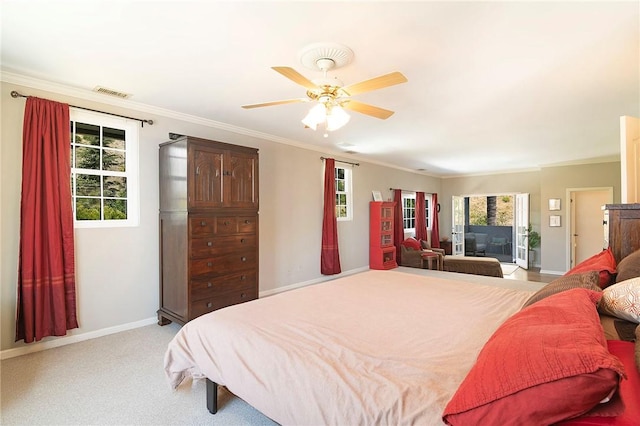 2934 Remy, Burbank, CA 91504 - bedroom with multiple windows, ornamental molding, baseboards, light carpet, and a ceiling fan