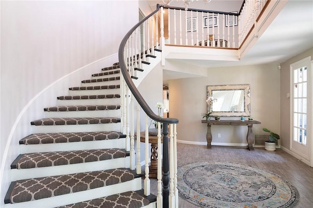 2934 Remy, Burbank, CA 91504 - stairway with wood finished floors, baseboards, and a high ceiling