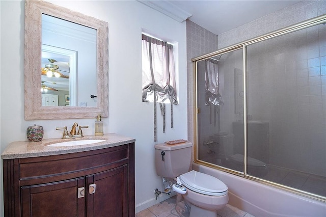 2934 Remy, Burbank, CA 91504 - bathroom featuring toilet, vanity, combined bath / shower with glass door, ceiling fan, and tile patterned flooring