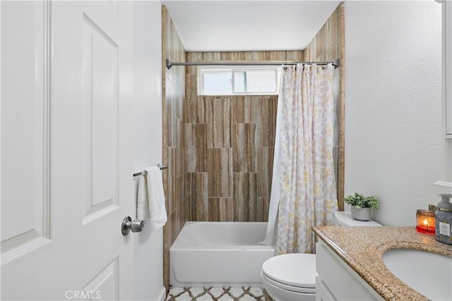 395 Columbia Ave, Merced, CA 95340 - bathroom featuring vanity, shower / tub combo with curtain, and toilet