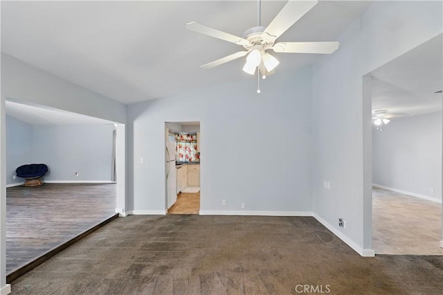 395 Columbia Ave, Merced, CA 95340 - carpeted empty room with ceiling fan, baseboards, and lofted ceiling