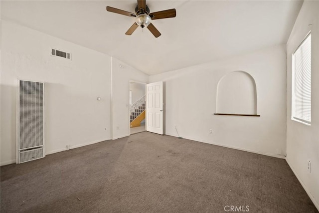 639 S 7th St, Grover Beach, CA 93433 - unfurnished room with a heating unit, a ceiling fan, carpet floors, plenty of natural light, and vaulted ceiling