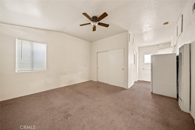 639 S 7th St, Grover Beach, CA 93433 - unfurnished living room featuring ceiling fan, carpet, and lofted ceiling