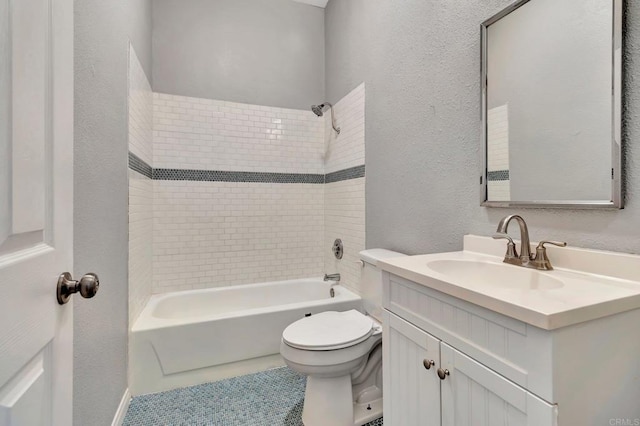 8328 Regents Rd Unit 1D, San Diego, CA 92122 - full bath featuring toilet, a textured wall, vanity, and shower / bathtub combination