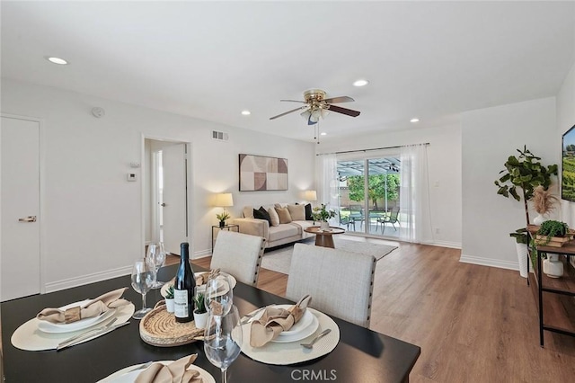 16432 Mcrae Ave, Norwalk, CA 90650 - dining area with a ceiling fan, wood finished floors, recessed lighting, and baseboards