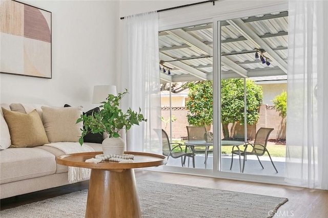 16432 Mcrae Ave, Norwalk, CA 90650 - living area with wood finished floors and beamed ceiling