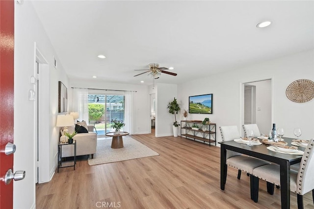 16432 Mcrae Ave, Norwalk, CA 90650 - living room featuring light wood-style flooring, recessed lighting, ceiling fan, and baseboards