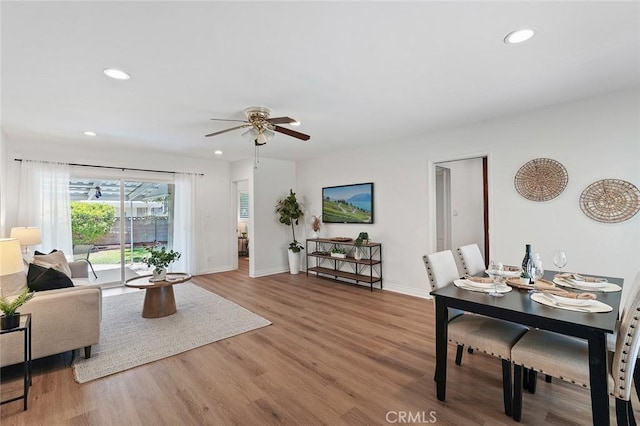 16432 Mcrae Ave, Norwalk, CA 90650 - living room featuring recessed lighting, a ceiling fan, wood finished floors, and baseboards