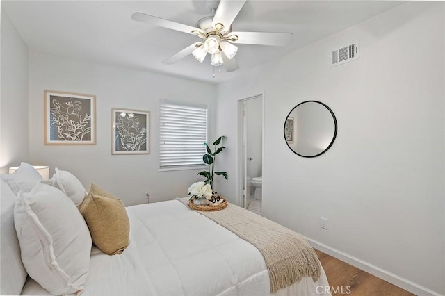16432 Mcrae Ave, Norwalk, CA 90650 - bedroom featuring wood finished floors, baseboards, ensuite bath, and ceiling fan