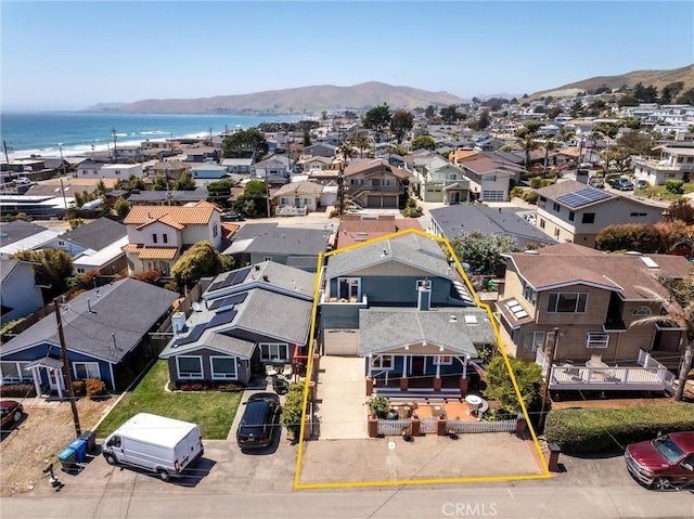 41 19th St, Cayucos, CA 93430 - aerial view of residential area with property boundaries highlighted and a water and mountain view