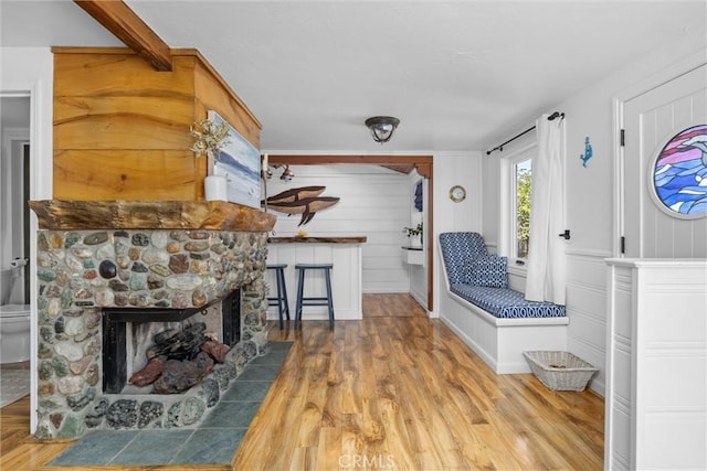 41 19th St, Cayucos, CA 93430 - living room with wood finished floors and a fireplace