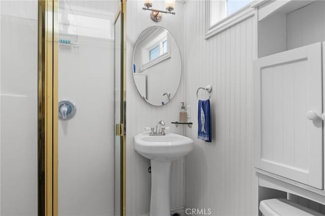 41 19th St, Cayucos, CA 93430 - bathroom with a stall shower, toilet, and a sink