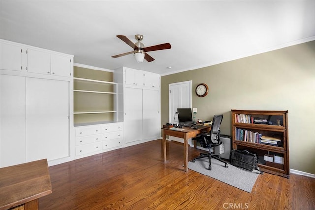13617 Bassett St, Valley Glen, CA 91405 - office space with ceiling fan, wood finished floors, and ornamental molding