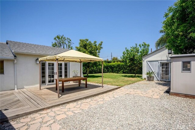 13617 Bassett St, Valley Glen, CA 91405 - view of patio / terrace featuring a deck, a gazebo, and french doors