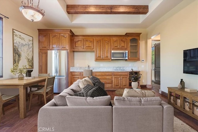 1470 Via Chaparral, Fallbrook, CA 92028 - living area featuring dark wood finished floors and beam ceiling