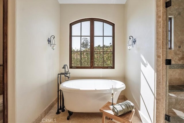 1470 Via Chaparral, Fallbrook, CA 92028 - full bath with a freestanding bath, baseboards, a stall shower, and tile patterned flooring