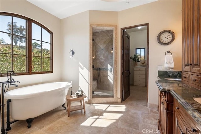1470 Via Chaparral, Fallbrook, CA 92028 - full bathroom with a shower stall, a freestanding bath, and double vanity