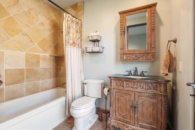 1470 Via Chaparral, Fallbrook, CA 92028 - bathroom with toilet, shower / bath combo, vanity, and tile patterned floors