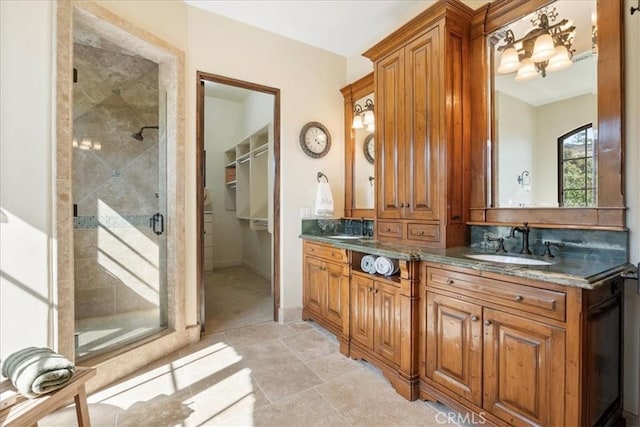 1470 Via Chaparral, Fallbrook, CA 92028 - full bathroom featuring a stall shower, double vanity, and a walk in closet