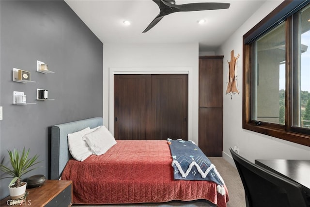 3386 Canyon Oaks Ter, Chico, CA 95928 - carpeted bedroom with a ceiling fan and recessed lighting