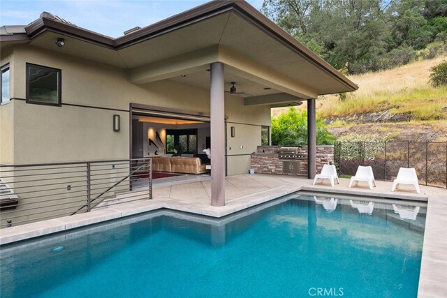 3386 Canyon Oaks Ter, Chico, CA 95928 - outdoor pool featuring a patio area and a ceiling fan