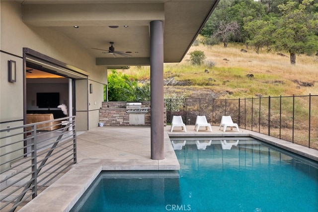 3386 Canyon Oaks Ter, Chico, CA 95928 - view of pool featuring an outdoor kitchen, a ceiling fan, and a patio area