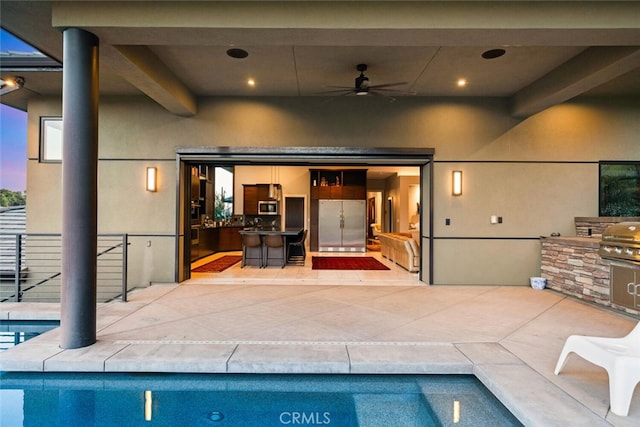 3386 Canyon Oaks Ter, Chico, CA 95928 - view of patio with area for grilling, ceiling fan, and an outdoor pool