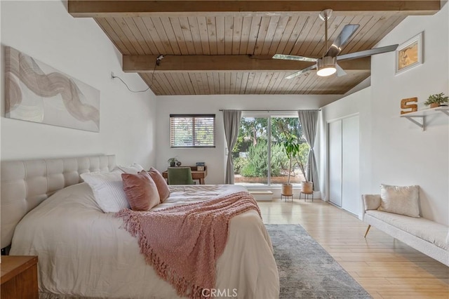 8521 Ranchito Ave, Panorama City, CA 91402 - bedroom featuring wood ceiling, wood finished floors, and a ceiling fan