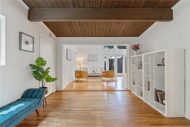 8521 Ranchito Ave, Panorama City, CA 91402 - sitting room with wood ceiling, wood finished floors, and french doors
