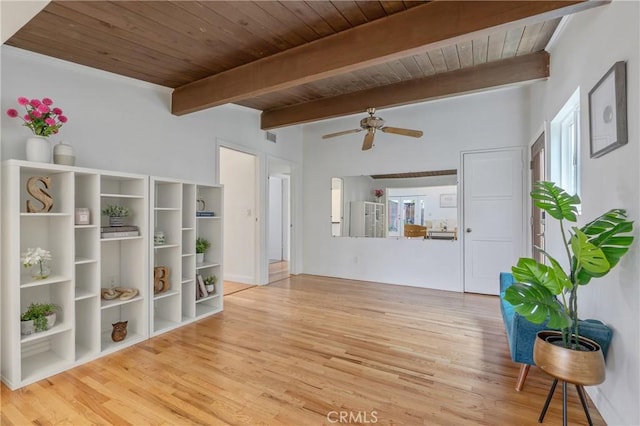 8521 Ranchito Ave, Panorama City, CA 91402 - spare room featuring wood finished floors, wood ceiling with exposed beams, and ceiling fan