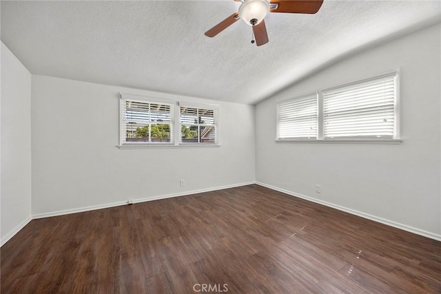 1418 E Wilshire Ave, Fullerton, CA 92831 - unfurnished room with a textured ceiling, vaulted ceiling, a ceiling fan, wood finished floors, and baseboards