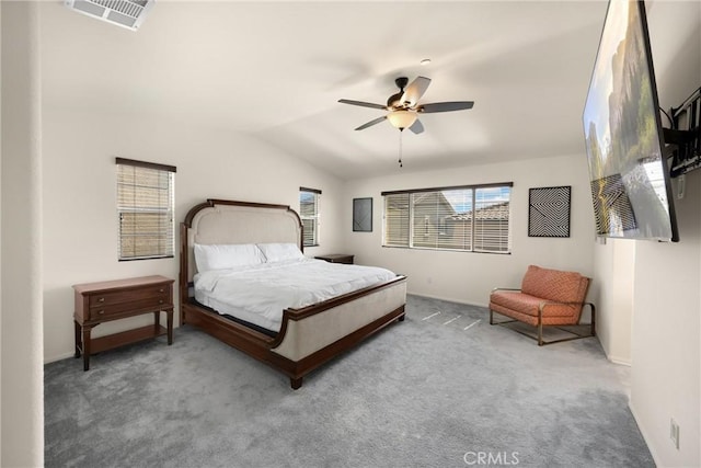 4337 Rima Dr, Fontana, CA 92336 - carpeted bedroom with vaulted ceiling, ceiling fan, and baseboards