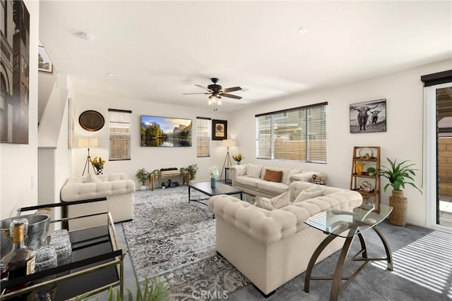 4337 Rima Dr, Fontana, CA 92336 - living area with ceiling fan and carpet flooring
