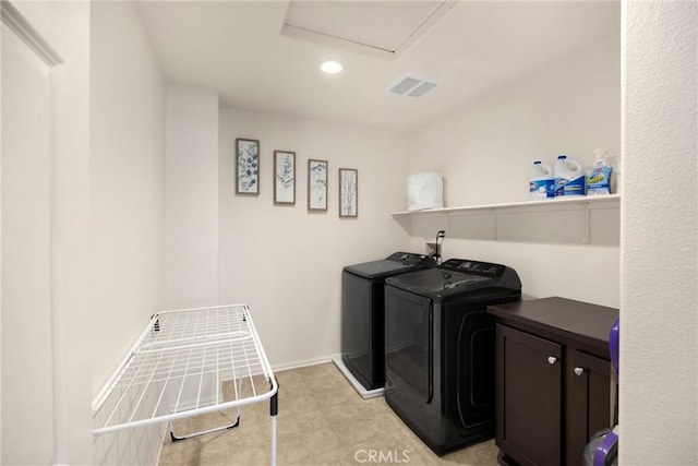 4337 Rima Dr, Fontana, CA 92336 - laundry room featuring washing machine and dryer, cabinet space, and recessed lighting