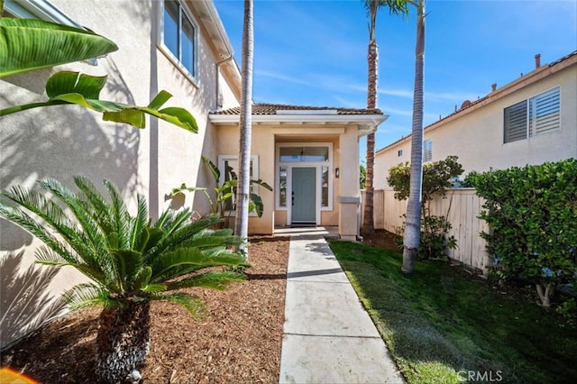 44779 Corte Sanchez, Temecula, CA 92592 - view of exterior entry with stucco siding and a tiled roof