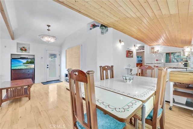 319 W 6th St, Claremont, CA 91711 - dining space featuring vaulted ceiling, light wood finished floors, and wood ceiling