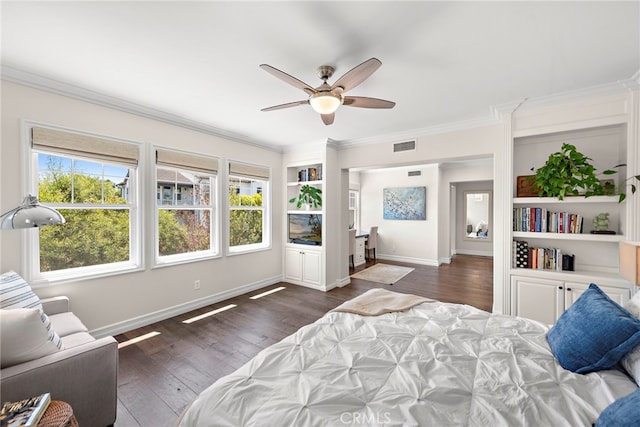 11 Markham Ln, Ladera Ranch, CA 92694 - bedroom featuring wood finished floors, baseboards, crown molding, and a ceiling fan