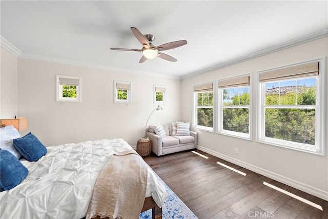 11 Markham Ln, Ladera Ranch, CA 92694 - bedroom with dark wood finished floors, ornamental molding, and a ceiling fan