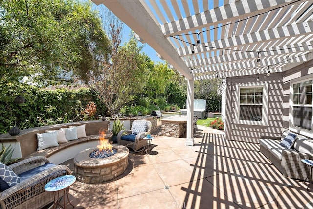 11 Markham Ln, Ladera Ranch, CA 92694 - view of patio / terrace featuring an outdoor fire pit, a pergola, and exterior kitchen