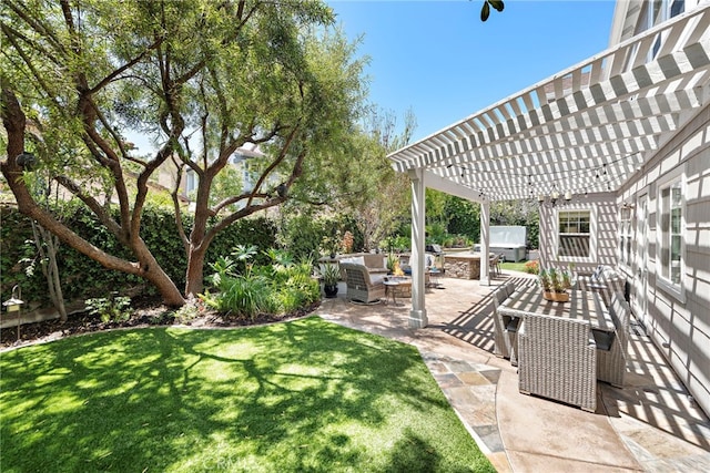 11 Markham Ln, Ladera Ranch, CA 92694 - view of grassy yard featuring a pergola, a patio area, and outdoor lounge area