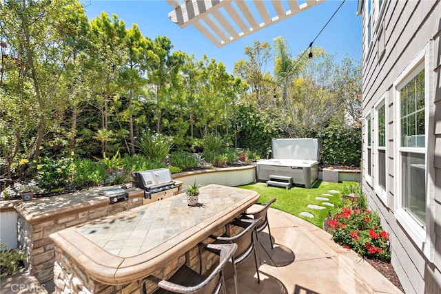 11 Markham Ln, Ladera Ranch, CA 92694 - view of patio featuring a hot tub, a grill, and outdoor dining space